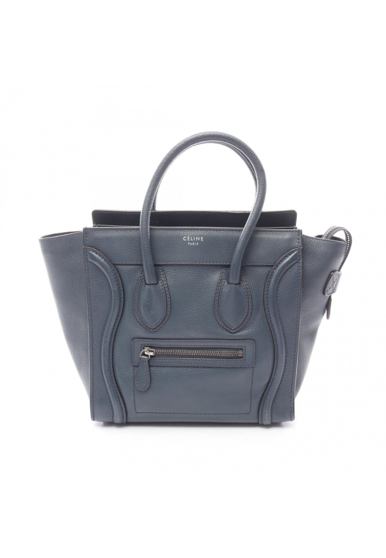 CELINE Pre-Loved Celine luggage micro shopper Handbag tote bag leather Navy