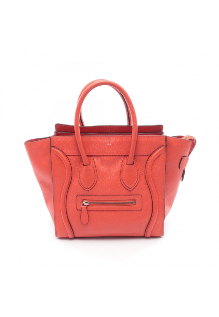 CELINE Pre-Loved Celine luggage micro shopper Handbag tote bag leather Orange red