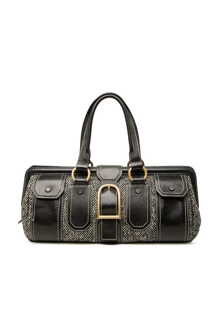 CELINE Pre-Loved Celine Tweed And Leather Ella Frame Handbag