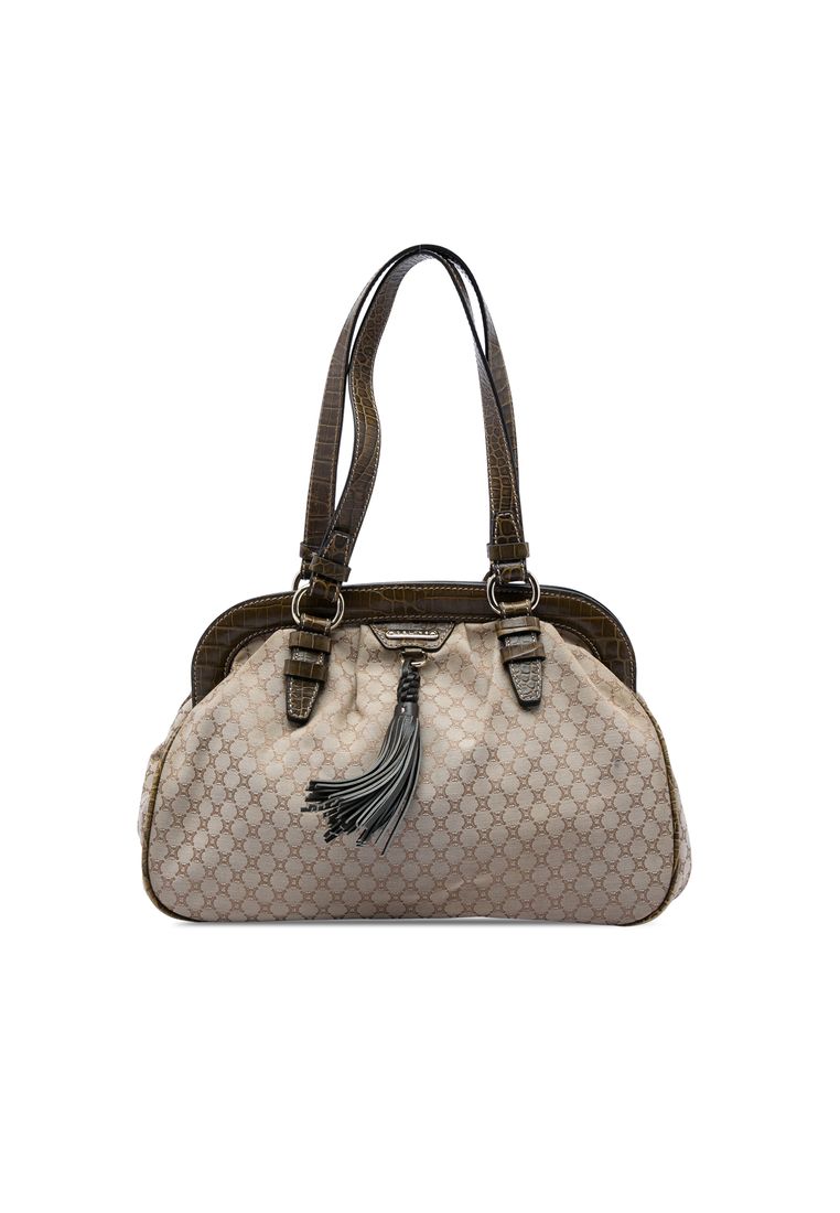 CELINE Pre-Loved Celine Macadam Canvas Tassel Frame Satchel