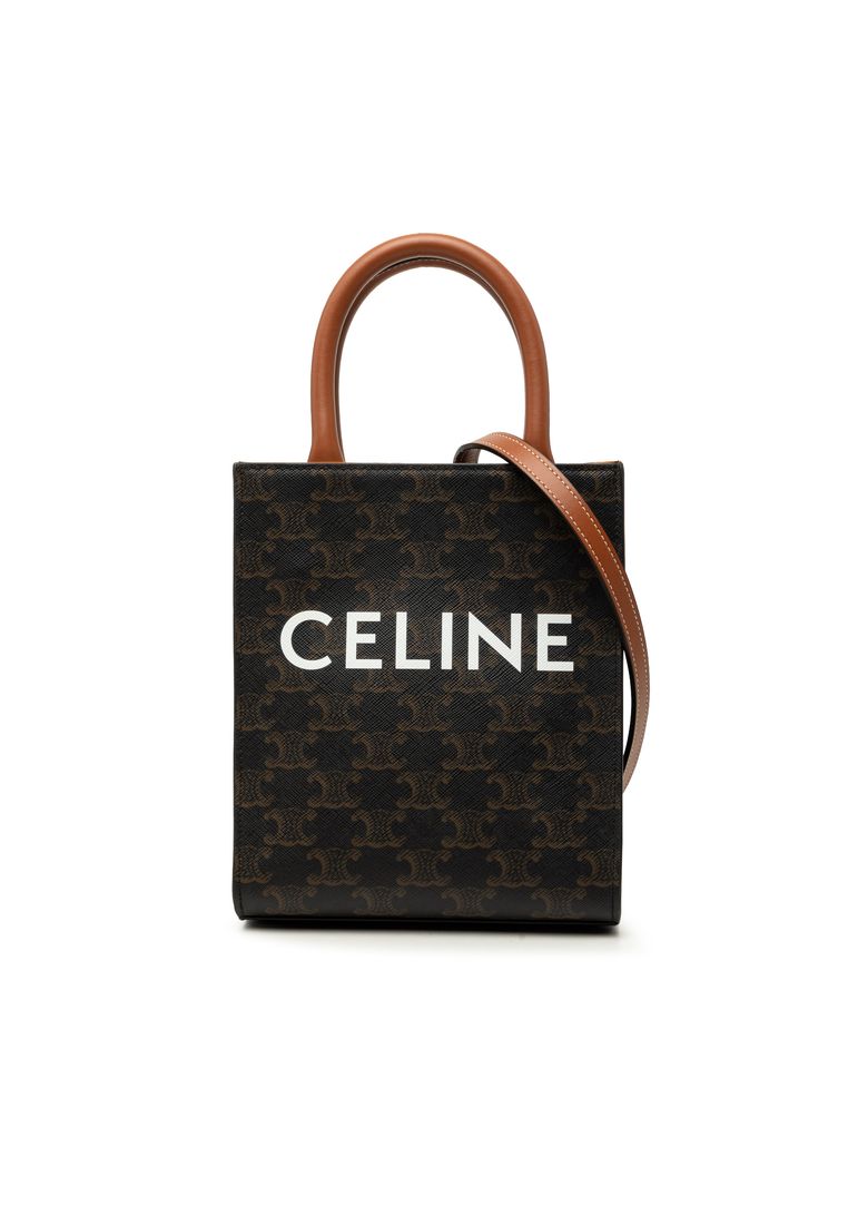 Celine Pre-Loved Celine Mini Triomphe Coated Canvas Vertical Cabas Satchel