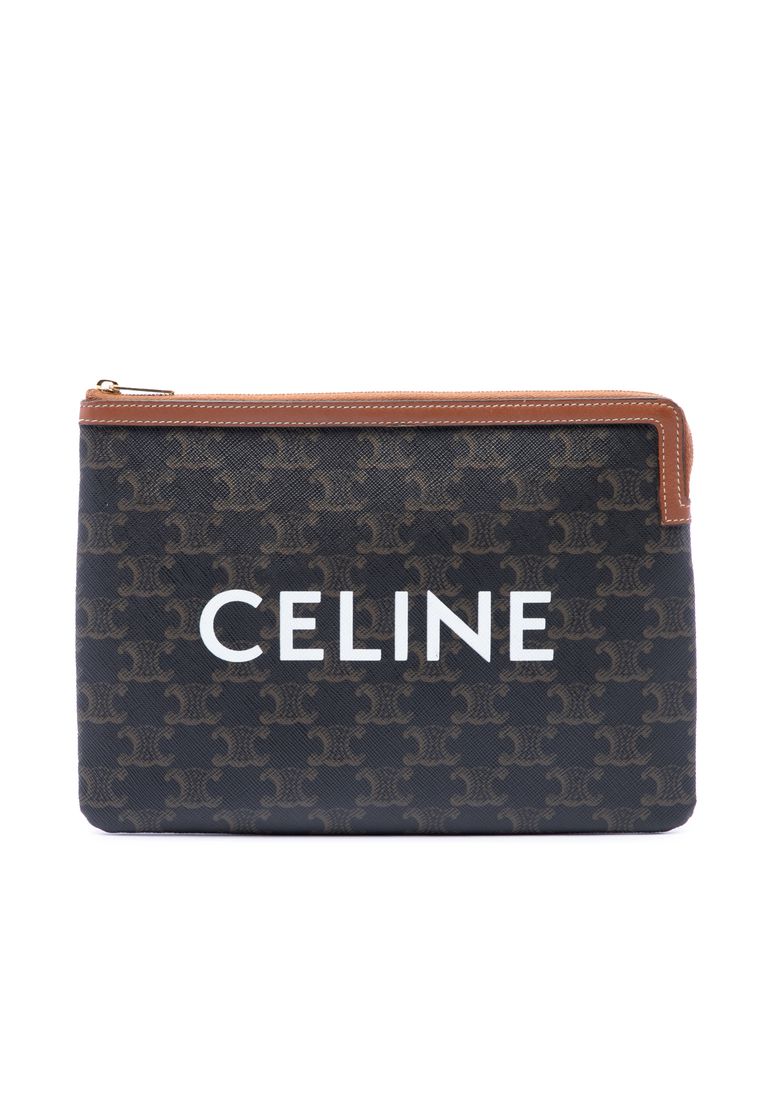 Celine Pre-Loved Celine Small Triomphe Coated Canvas Clutch