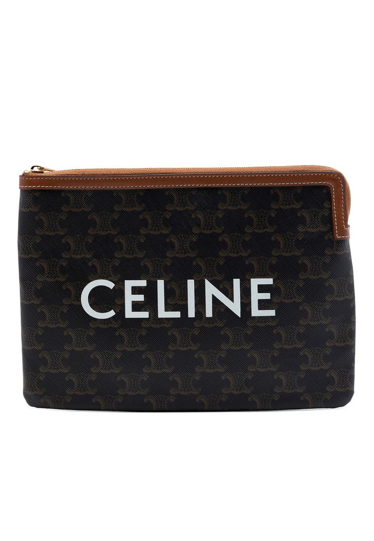 Celine Pre-Loved Celine Small Triomphe Coated Canvas Clutch