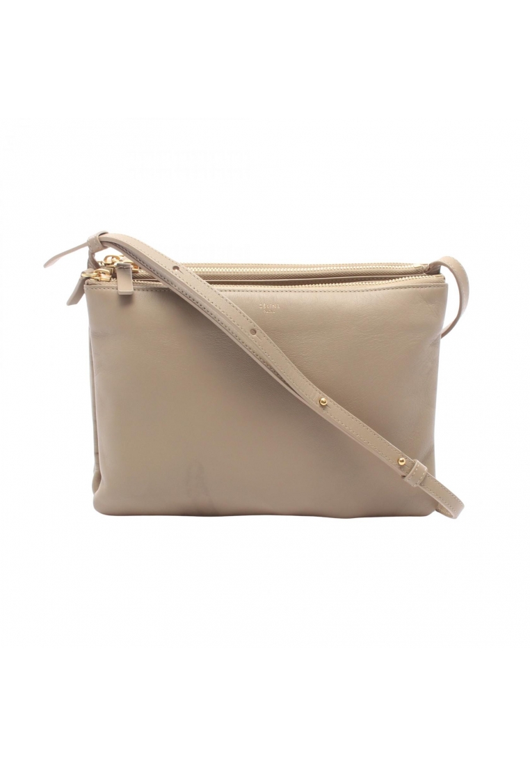 Celine Pre-Loved Celine TRIO LARGE trio Large Shoulder bag leather beige