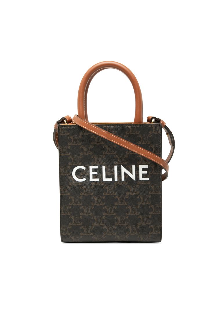 Celine Pre-Loved Celine Mini Triomphe Coated Canvas Vertical Cabas Satchel