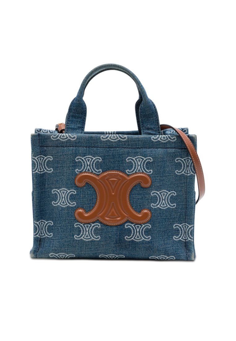 CELINE Pre-Loved Celine Small Denim Triomphe Cabas Thais Tote