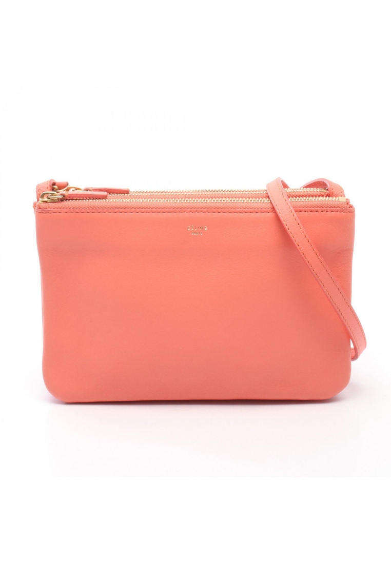 Celine Pre-Loved Celine TRIO SMALL trio Small Shoulder bag leather Coral pink
