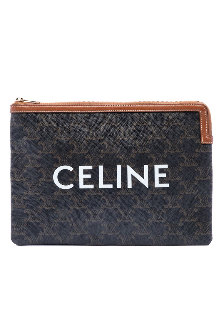 Celine Pre-Loved Celine Small Triomphe Coated Canvas Clutch