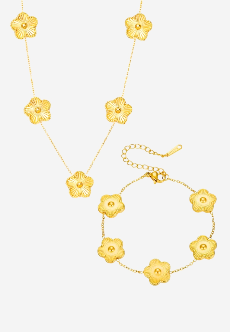 CELOVIS Emma Flower Necklace Paired with Emma Flower Bracelet Jewellery Set in Gold