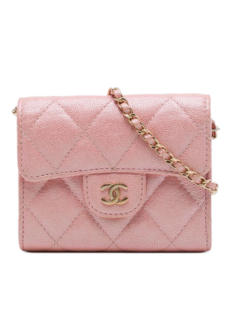 Chanel Pre-Loved Chanel Cc Quilted Iridescent Caviar Flap Card Holder On Chain