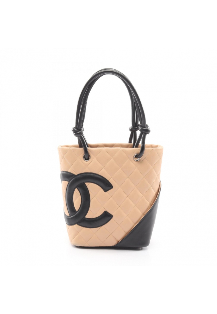 Chanel Pre-Loved Chanel Cambon line Small Handbag tote bag leather beige black silver hardware