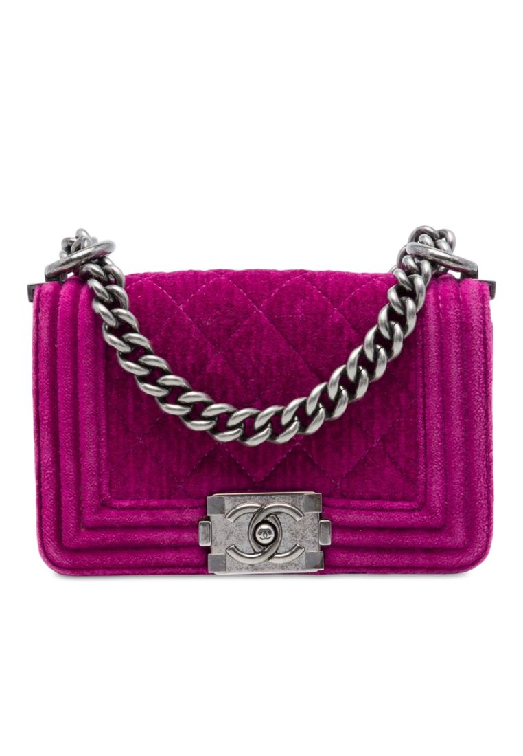 Chanel Pre-Loved Chanel Mini Quilted Velvet Boy Flap