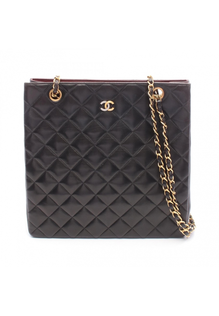 Chanel Pre-Loved Chanel matelasse chain shoulder bag chain tote bag lambskin black Combination metal