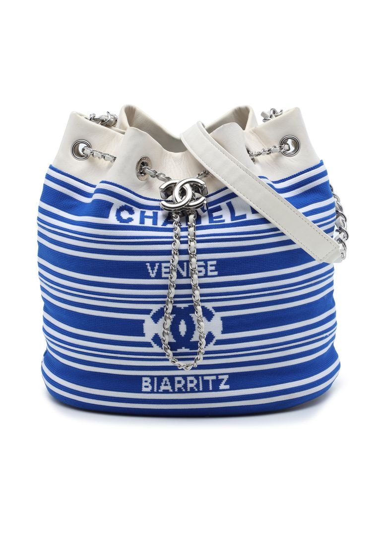 Chanel Pre-Loved Chanel Venise Biarritz Mixed Fibers And Lambskin Drawstring Bucket Bag