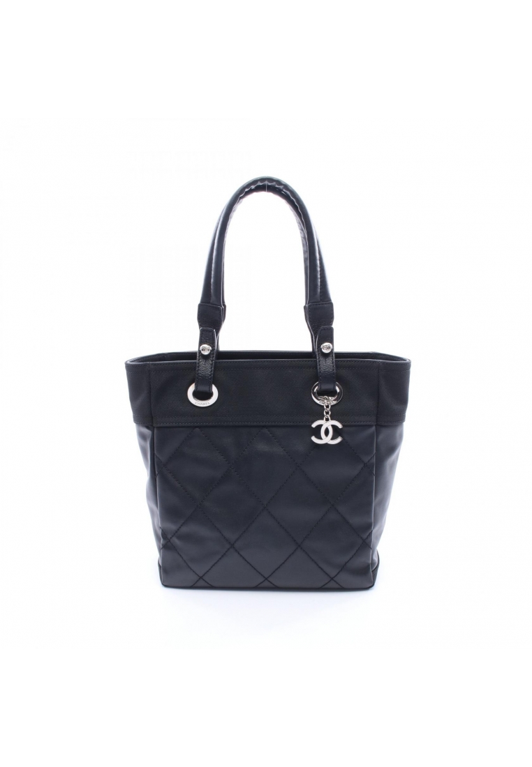 Chanel Pre-Loved Chanel Paris Biarritz PM Handbag tote bag Coated canvas leather black silver hardwa