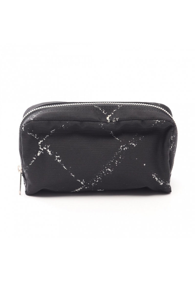 CHANEL Pre-Loved Chanel old travel line Pouch Nylon black white silver hardware