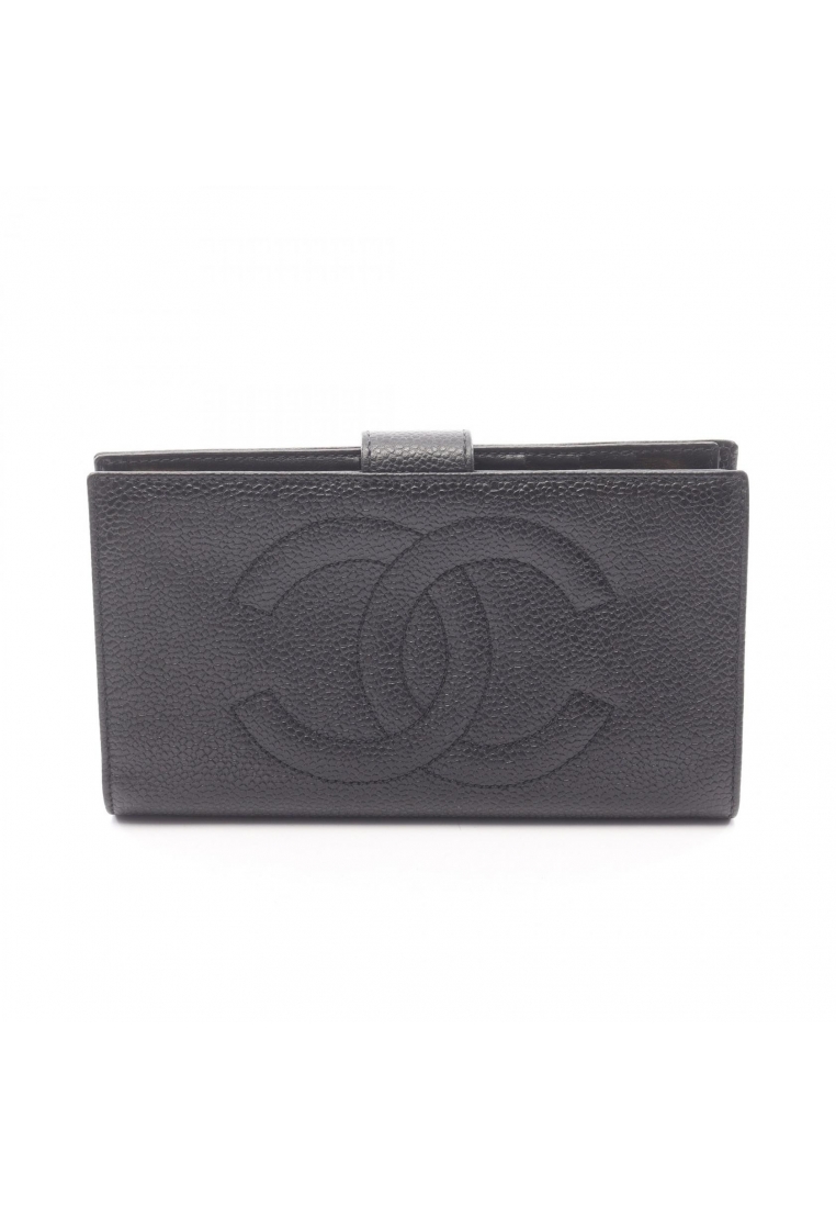 Chanel Pre-Loved Chanel coco mark Bi-fold Long Wallet Caviar skin black gold hardware
