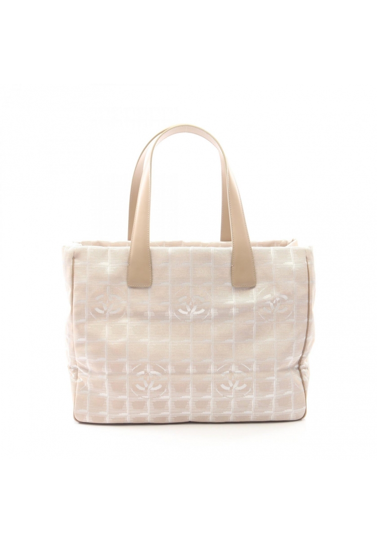 Chanel Pre-Loved Chanel New travel line MM Handbag tote bag nylon canvas leather beige gold hardware