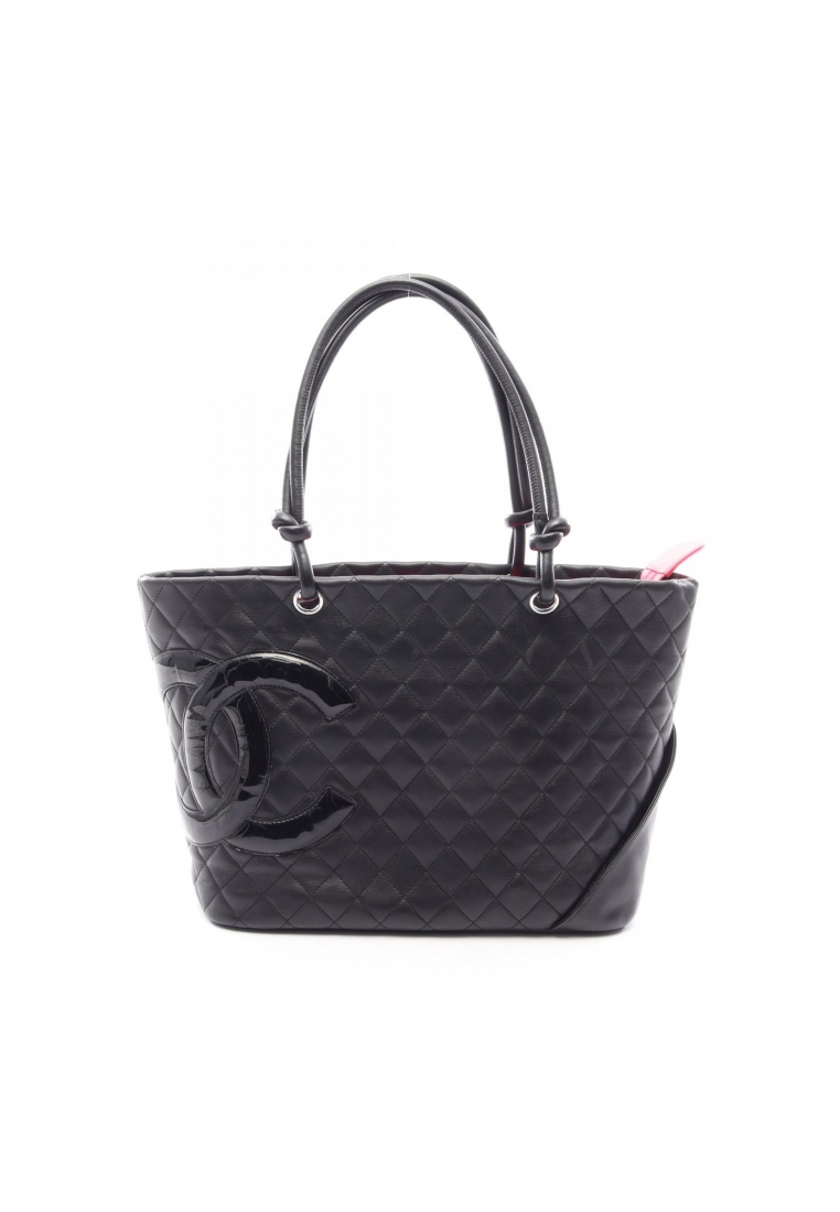Chanel Pre-Loved Chanel Cambon line Large Shoulder bag tote bag leather Patent leather black silver 