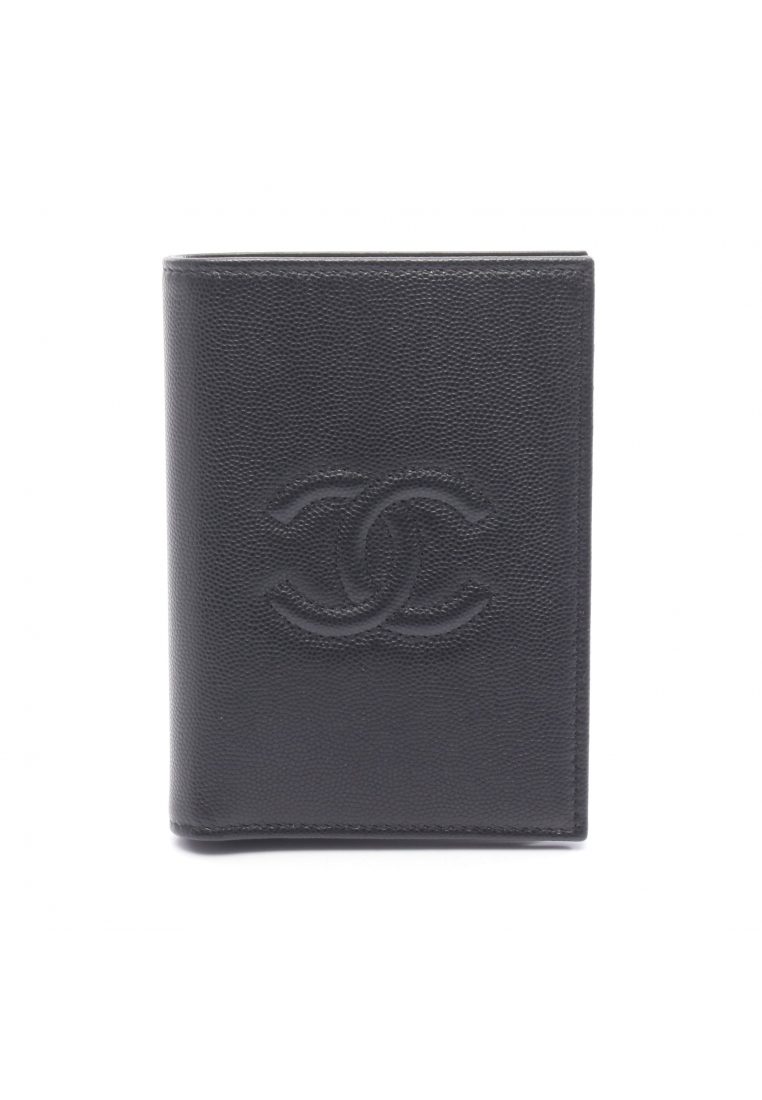 Chanel Pre-Loved Chanel coco mark passport case card case pass case Caviar skin black gold hardware