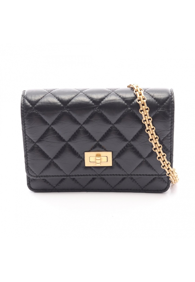 Chanel Pre-Loved Chanel 2.55 matelasse mini chain wallet aged calfskin black gold hardware