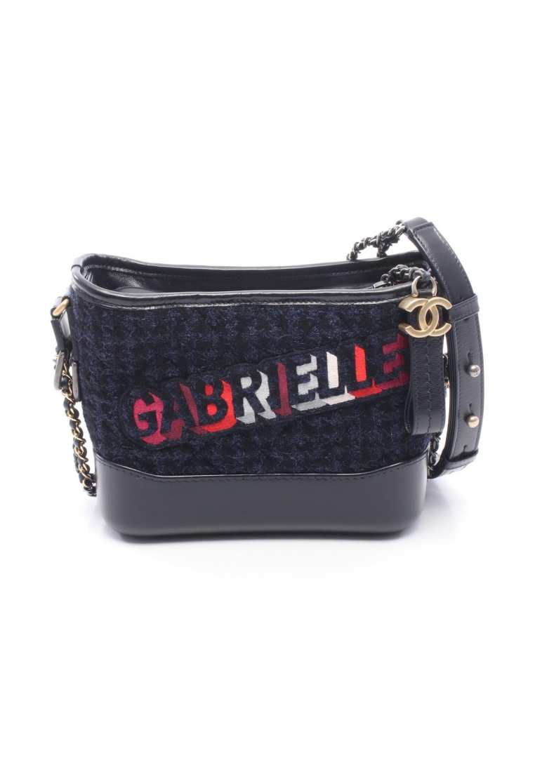 Chanel Pre-Loved Chanel Gabriel De Chanel Small hobo chain shoulder bag tweed leather Navy black Com
