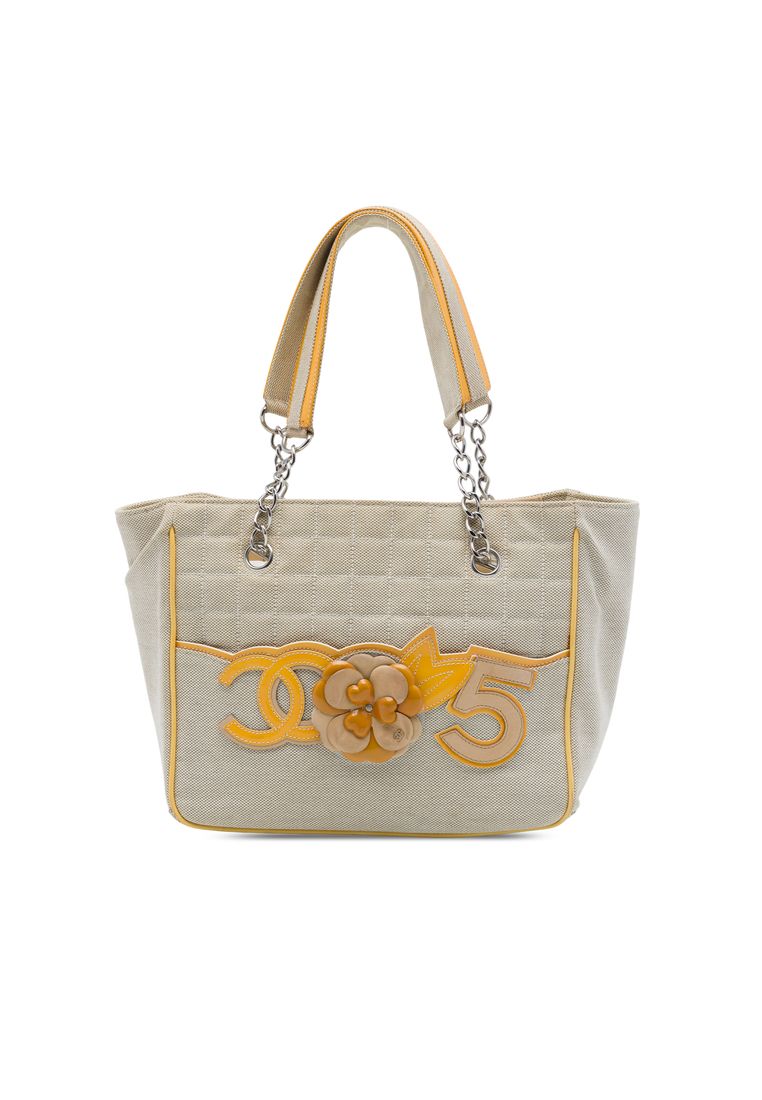 Chanel Pre-Loved Chanel Cc Chocolate Bar Canvas Camellia No. 5 Tote