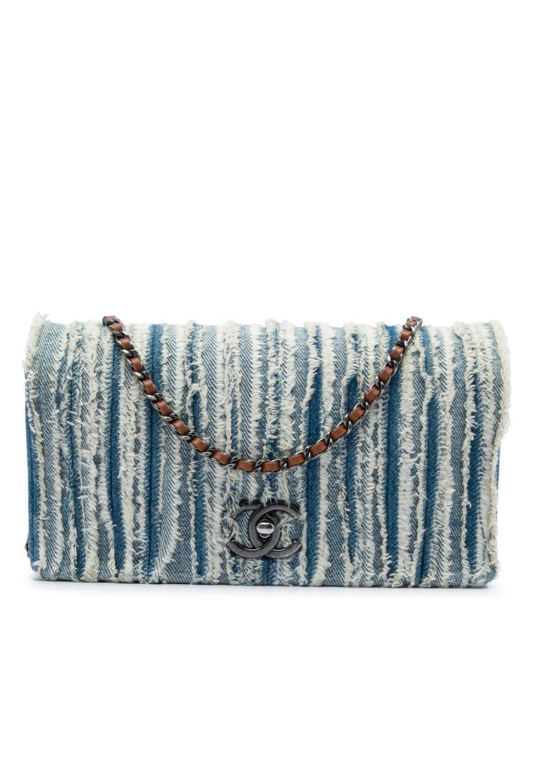 Chanel Pre-Loved Chanel Cc Denim Fringe Single Flap