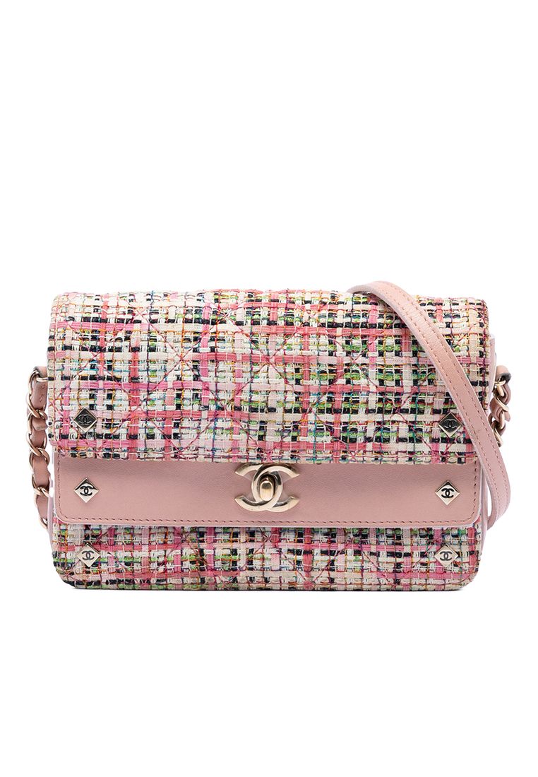 Chanel Pre-Loved Chanel Small Tweed Cc Stud Double Flap