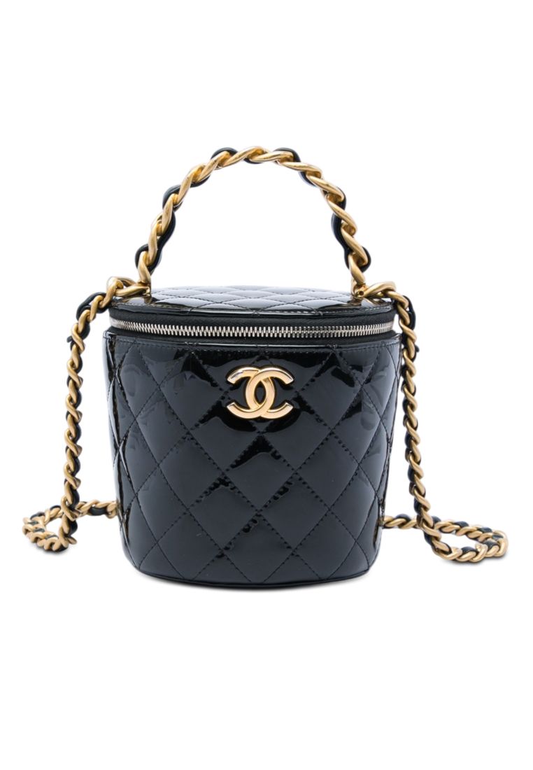 Chanel Pre-Loved Chanel Quilted Patent Afternoon Tea Top Handle Vanity Case With Chain