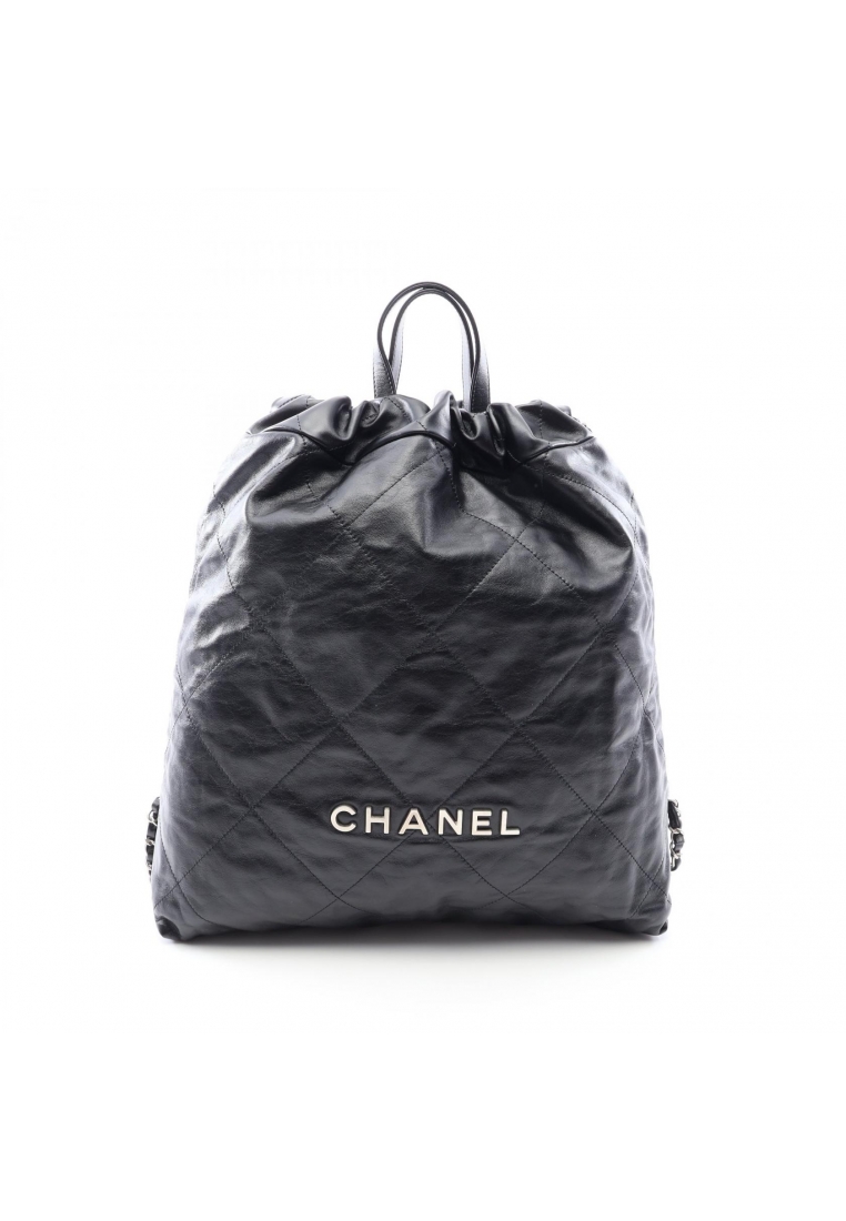 CHANEL Pre-Loved Chanel Chanel 22 Large Backpack rucksack leather black silver hardware