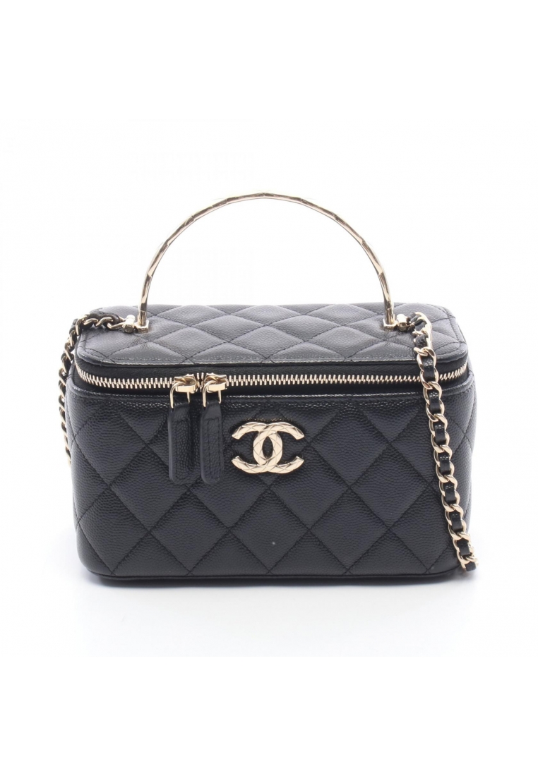CHANEL Pre-Loved Chanel matelasse Vanity top handle 2WAY chain shoulder bag Caviar skin black gold h