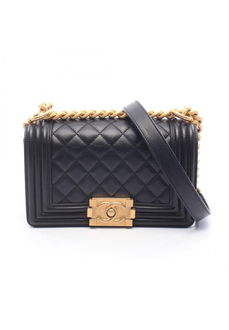 CHANEL Pre-Loved Chanel boy chanel chain shoulder bag leather black gold hardware