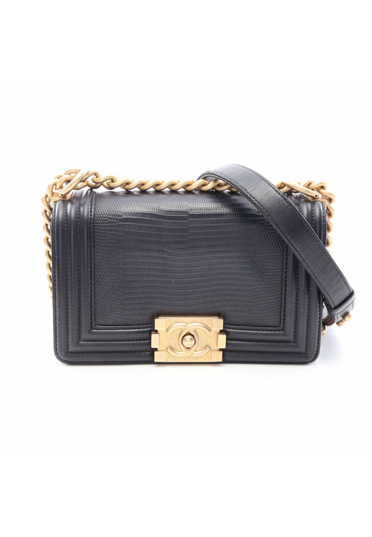 CHANEL Pre-Loved Chanel boy chanel Small chain shoulder bag leather black gold hardware
