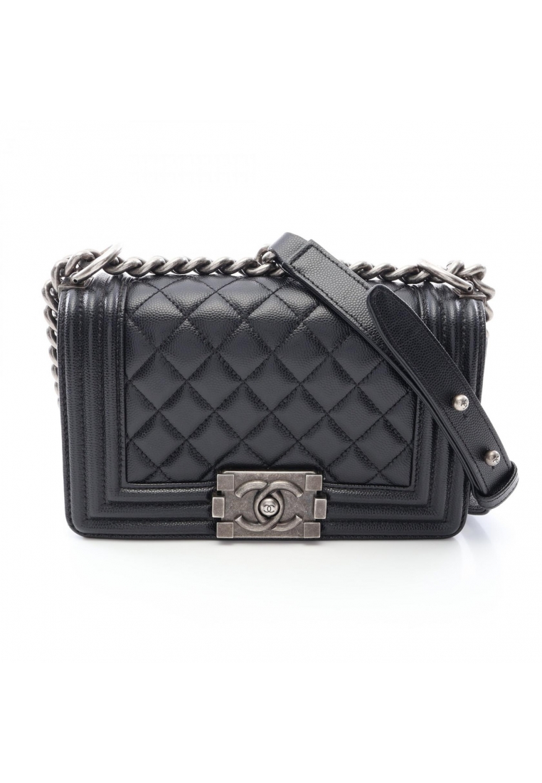 CHANEL Pre-Loved Chanel boy chanel Small chain shoulder bag Caviar skin black antique silver hardwar