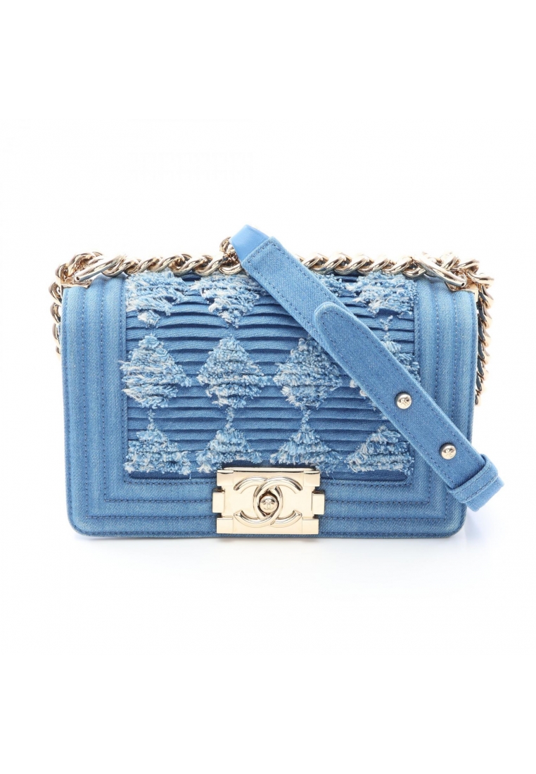CHANEL Pre-Loved Chanel boy chanel Small chain shoulder bag denim blue gold hardware