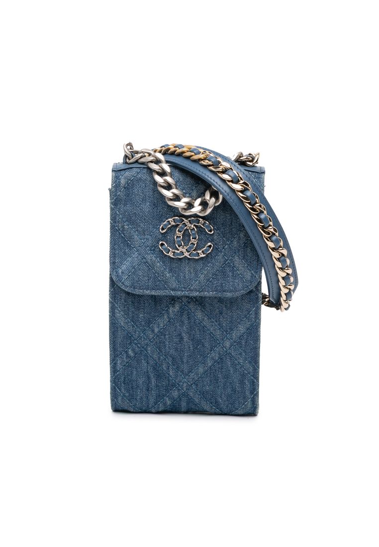 Chanel Pre-Loved Chanel Denim 19 Phone Holder With Chain
