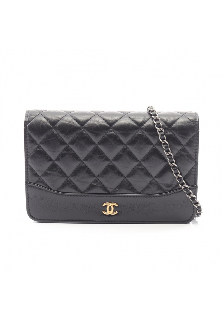 Chanel Pre-Loved Chanel Gabriel De Chanel chain wallet Shiny Calfskin black silver hardware