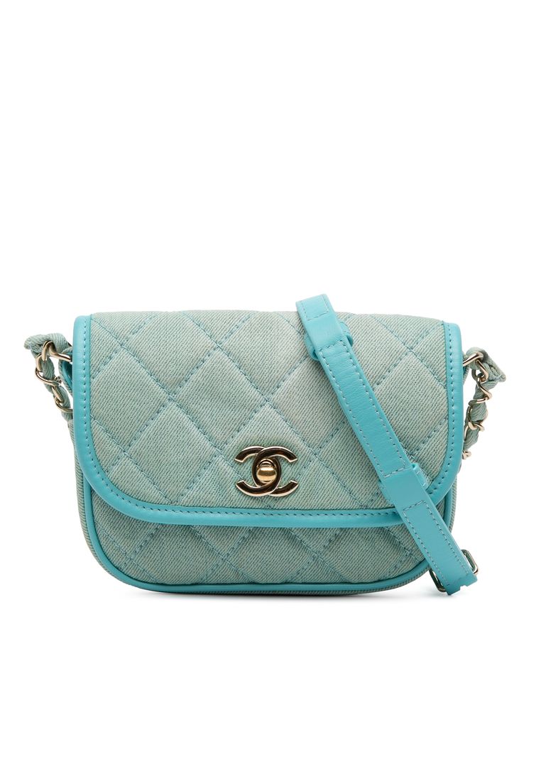 Chanel Pre-Loved Chanel Mini Cc Quilted Denim Messenger Flap