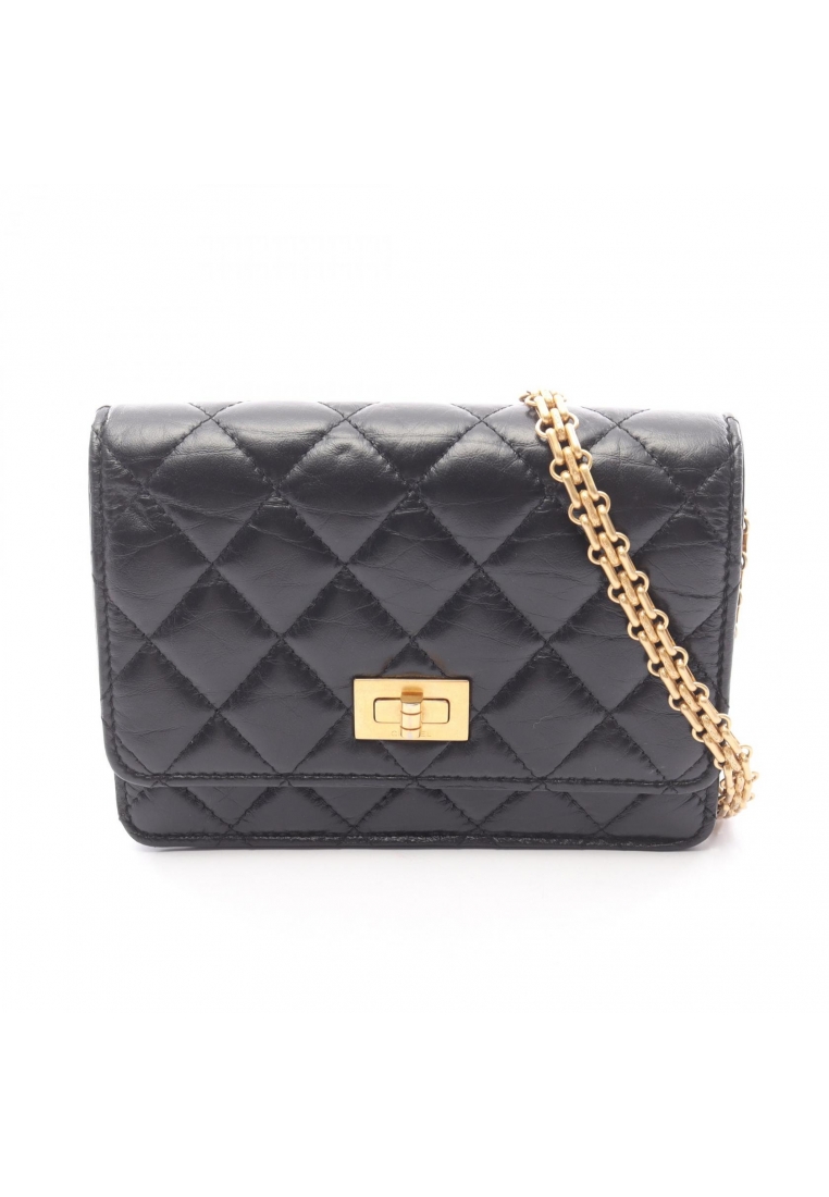 Chanel Pre-Loved Chanel 2.55 matelasse mini chain wallet aged calfskin black gold hardware