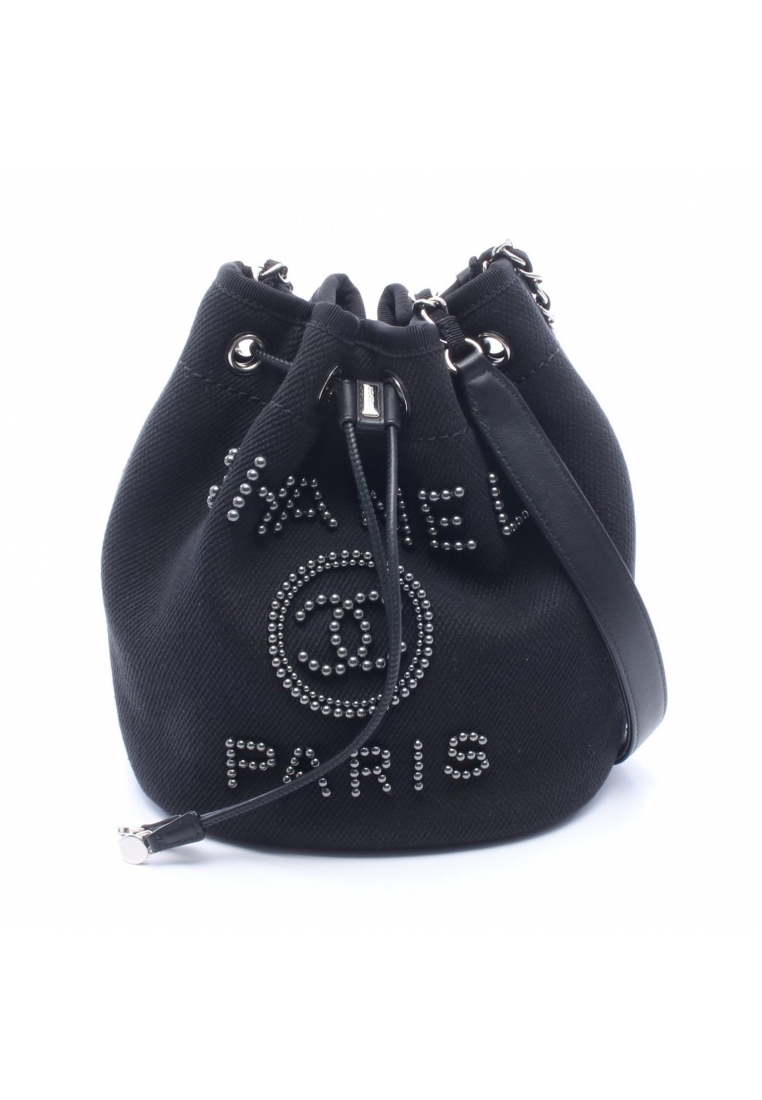 Chanel Pre-Loved Chanel Deauville purse chain shoulder bag canvas leather black silver hardware
