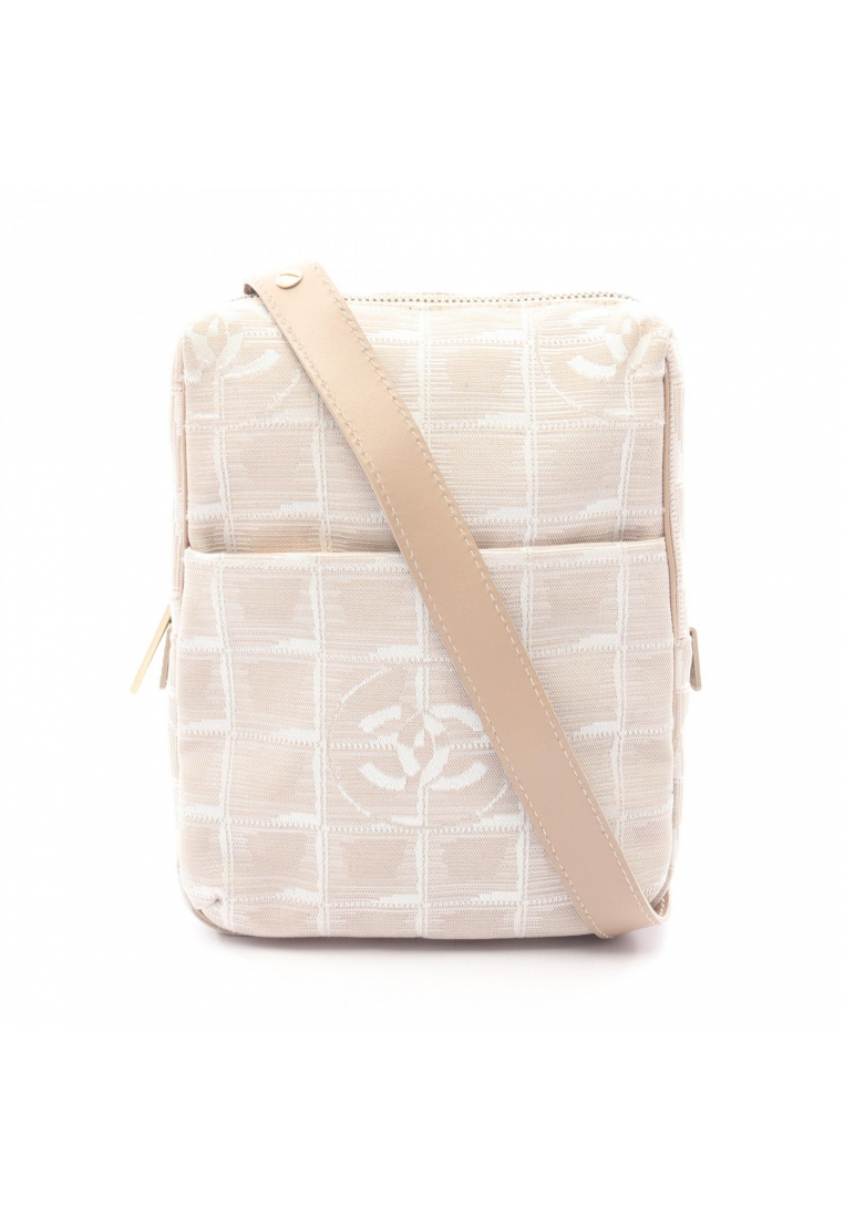 Chanel Pre-Loved Chanel new travel line Shoulder bag nylon canvas leather beige silver hardware