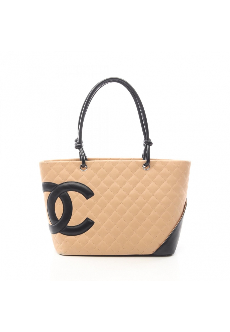 Chanel Pre-Loved Chanel Cambon line Large Shoulder bag tote bag leather beige black silver hardware