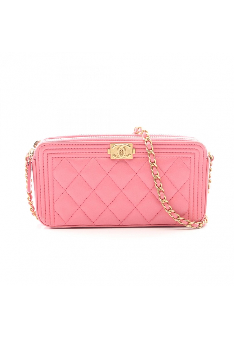 CHANEL Pre-Loved Chanel boy chanel chain wallet lambskin pink gold hardware