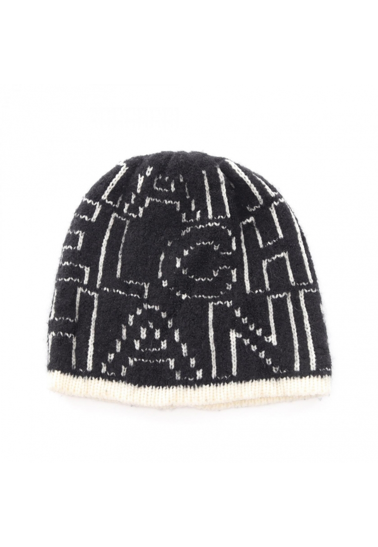 CHANEL Pre-Loved Chanel logo knit hat beanie cashmere wool black white