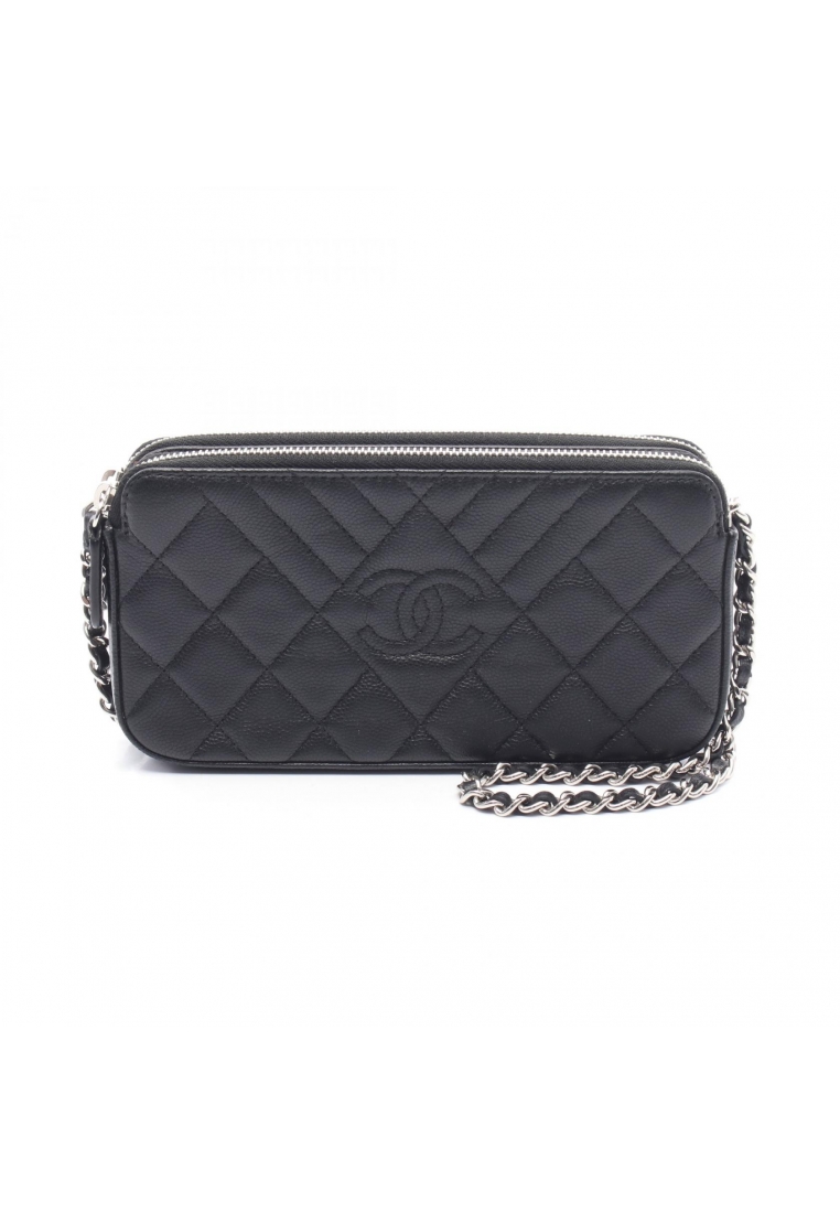 Chanel Pre-Loved Chanel Double zip chain wallet Caviar skin black silver hardware