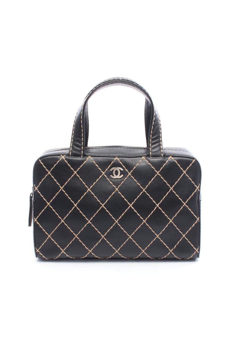 Chanel Pre-Loved Chanel wild stitch Handbag mini boston bag leather black silver hardware