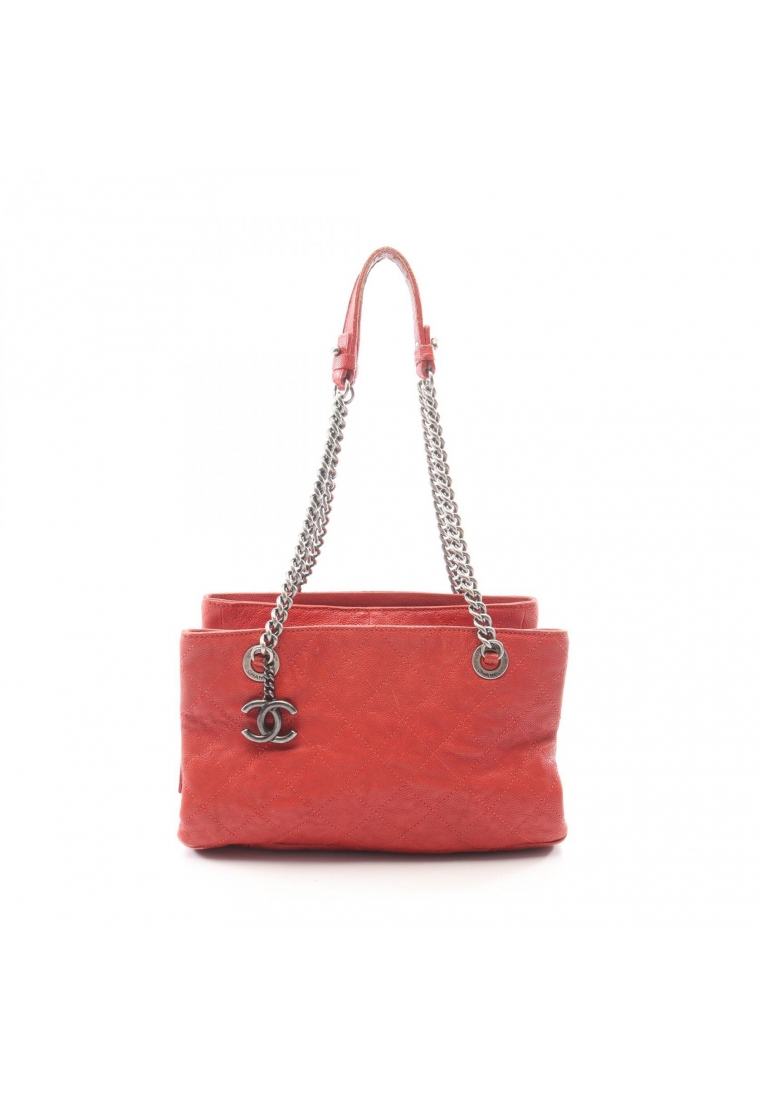 CHANEL Pre-Loved Chanel matelasse chain shoulder bag chain tote bag Caviar skin Red silver hardware