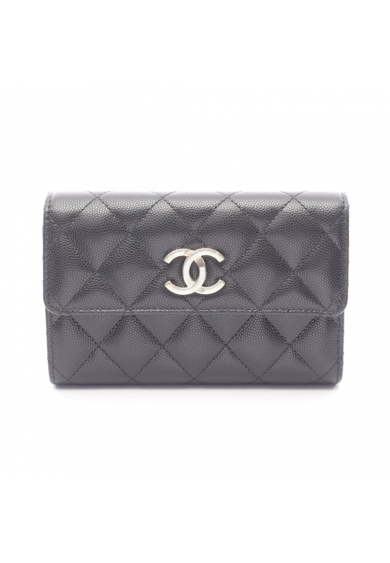 Chanel Pre-Loved Chanel matelasse trifold wallet Caviar skin black gold hardware