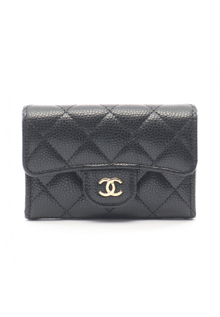 CHANEL Pre-Loved Chanel classic flap card Case matelasse card case name card holder Caviar skin blac